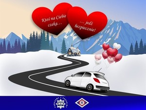 KGP plakat walentynkowy jedź bezpiecznie