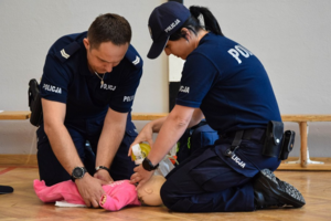 Mieleccy Policjanci podczas VII Ogólnopolskich Zawodów Ratowników Policyjnych z Kwalifikowanej Pierwszej Pomocy, 2019 rok